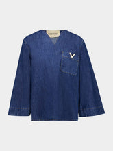 Valentino Garavani Blue Denim Chambray V-Neck Shirt