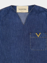 Valentino Garavani Blue Denim Chambray V-Neck Shirt