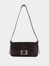 Fendi Black Baguette Crackled Leather Shoulder Bag