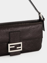 Fendi Black Baguette Crackled Leather Shoulder Bag
