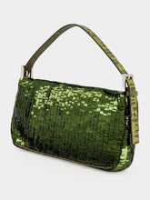 Fendi Khaki Green Sequin Baguette Shoulder Bag