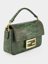 Fendi Green Lizard Leather Mini Baguette Bag