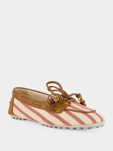 Fendi Red and Beige Striped FF Canvas Driving Loafers