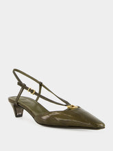 Fendi Olive Green FFold Leather Slingbacks