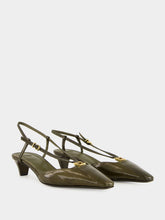 Fendi Olive Green FFold Leather Slingbacks