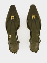 Fendi Olive Green FFold Leather Slingbacks