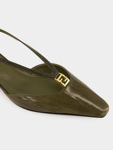 Fendi Olive Green FFold Leather Slingbacks