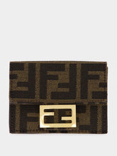 Fendi Brown FF Jacquard Baguette Micro Trifold Wallet