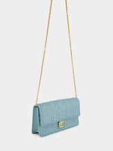 Fendi Light Blue Nappa Leather Wallet on Chain Baguette