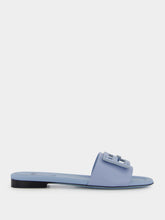 Fendi Baguette Blue Leather Slides