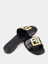 Fendi Black Leather FFold Sandals