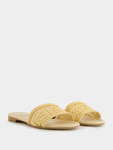 Fendi Beige Raffia FF Mesh Slides