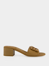 Fendi Light Brown Baguette Leather Heeled Slides