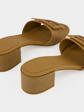 Fendi Light Brown Baguette Leather Heeled Slides