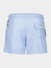 Fedeli Steel Blue Striped Swim Trunks