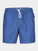 Fedeli Blue Madeira Flower Pattern Sustainable Swim Trunk