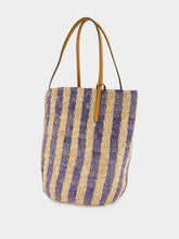 Valentino Garavani Natural and Blue Striped Raffia Shopping Bag