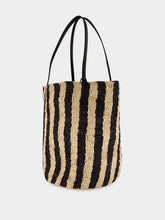 Valentino Garavani Natural and Black Striped Raffia Shopping Bag
