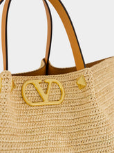 Valentino Garavani Natural and Saddle Brown Medium Straw Tote