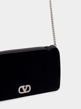 Valentino Garavani Black Cotton Crystal Logo Clutch