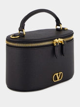 Valentino Garavani Black VLogo Signature Mini Vanity Bag in Grainy Calfskin