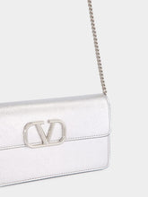Valentino Garavani Silver Calfskin Clutch with Chain Strap