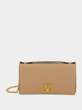 Valentino Garavani Rose Sand Leather Crystal Logo Clutch