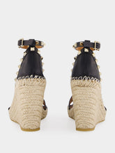 Valentino Garavani Black Calf Leather Wedge Espadrille Sandals