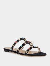Valentino Garavani Black Suede Rockstud Flat Sandals