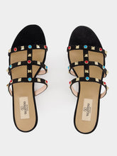 Valentino Garavani Black Suede Rockstud Flat Sandals