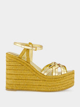 Valentino Garavani Gold Calf Leather Wedge Espadrilles