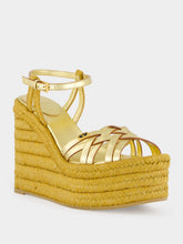 Valentino Garavani Gold Calf Leather Wedge Espadrilles