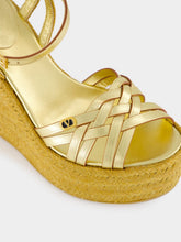 Valentino Garavani Gold Calf Leather Wedge Espadrilles