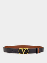 Valentino Garavani Black and Brown Reversible Calfskin VLogo Belt