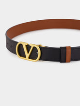 Valentino Garavani Black and Brown Reversible Calfskin VLogo Belt
