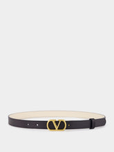 Valentino Garavani Black and Butter White Reversible Calf Leather Belt with Vlogo