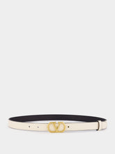 Valentino Garavani Black and Butter White Reversible Calf Leather Belt with Vlogo
