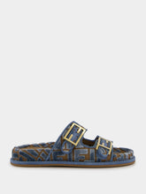 Fendi Blue Fendi Feel Jacquard Velvet Slides