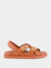 Fendi Sienna Brown Leather Slides with FF Buckles
