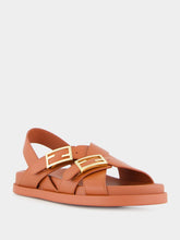 Fendi Sienna Brown Leather Slides with FF Buckles