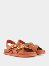 Fendi Sienna Brown Leather Slides with FF Buckles