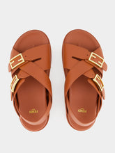 Fendi Sienna Brown Leather Slides with FF Buckles