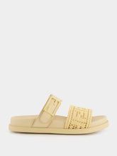 Fendi Beige Feel Mesh Raffia FF Slides
