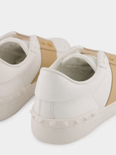 Valentino Garavani White and Beige Calfskin Open Sneaker