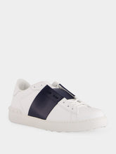Valentino Garavani White and Blue Calfskin Open Sneaker