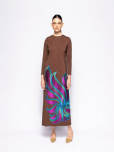 Paula Kentia Coffee Bean Embroidered Long-Sleeved Maxi Dress