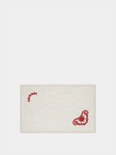 House of Capricorn Hand-Embroidered Teresa White Linen with Red Embroidery Placemat