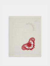 House of Capricorn Hand-Embroidered Teresa White Linen with Red Embroidery Placemat