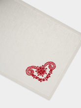 House of Capricorn Hand-Embroidered Teresa White Linen with Red Embroidery Placemat