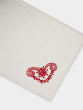 House of Capricorn Hand-Embroidered Teresa White Linen with Red Embroidery Placemat